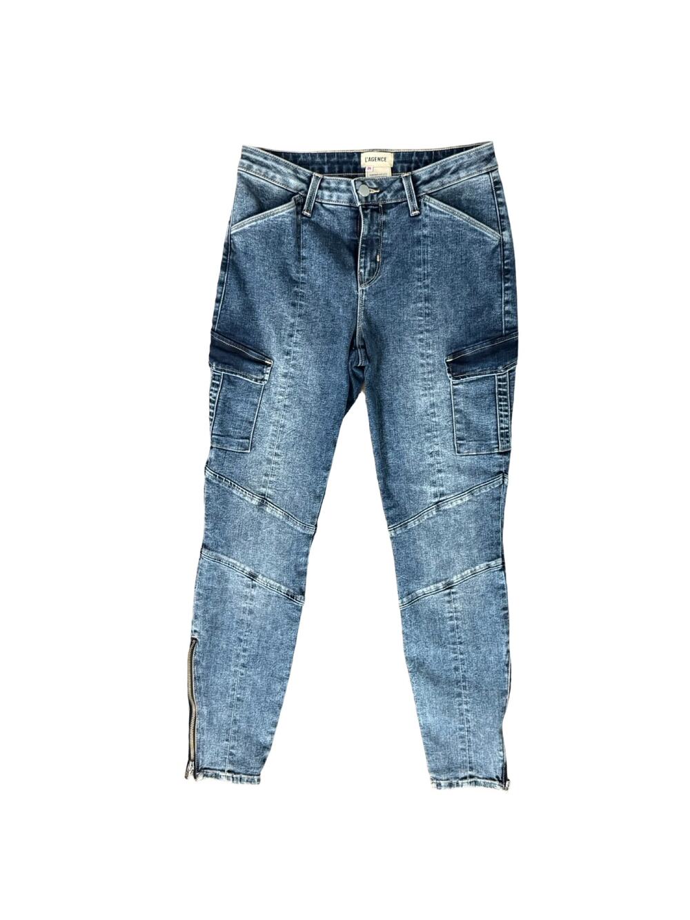 L'Agence Patton Medium Wash Mid Rise Skinny Cargo Denim Jeans size 26 Utility